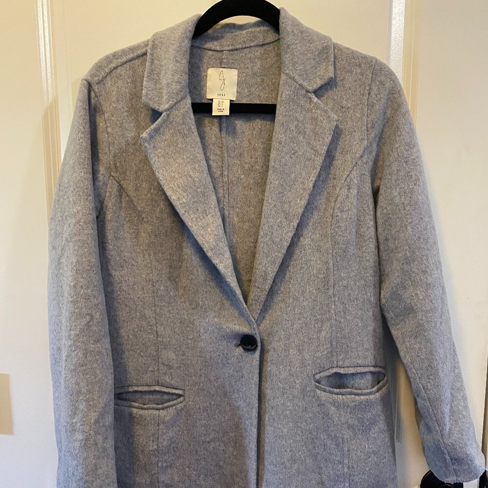 Joie Long Wool Blend Gray Unlined Single Button Coat Women's S